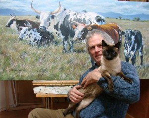 John&Nula&Nguni-pic John & Nula show the scale of this painting.