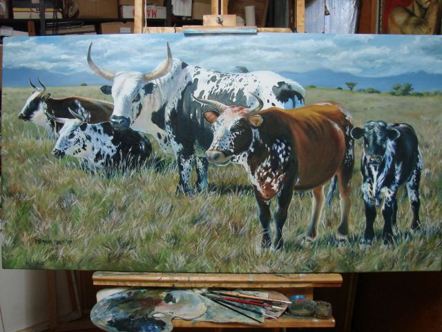 Nguni oil painting Ngunis in oil, finished at last! ( I think,... is a painting ever finished ? )